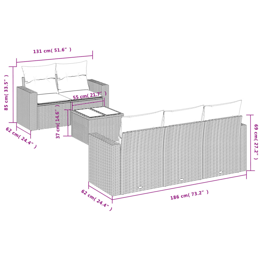 Vidaxl 6-Cz. Garden Furniture Set With Cushions, Black Poly Rattan