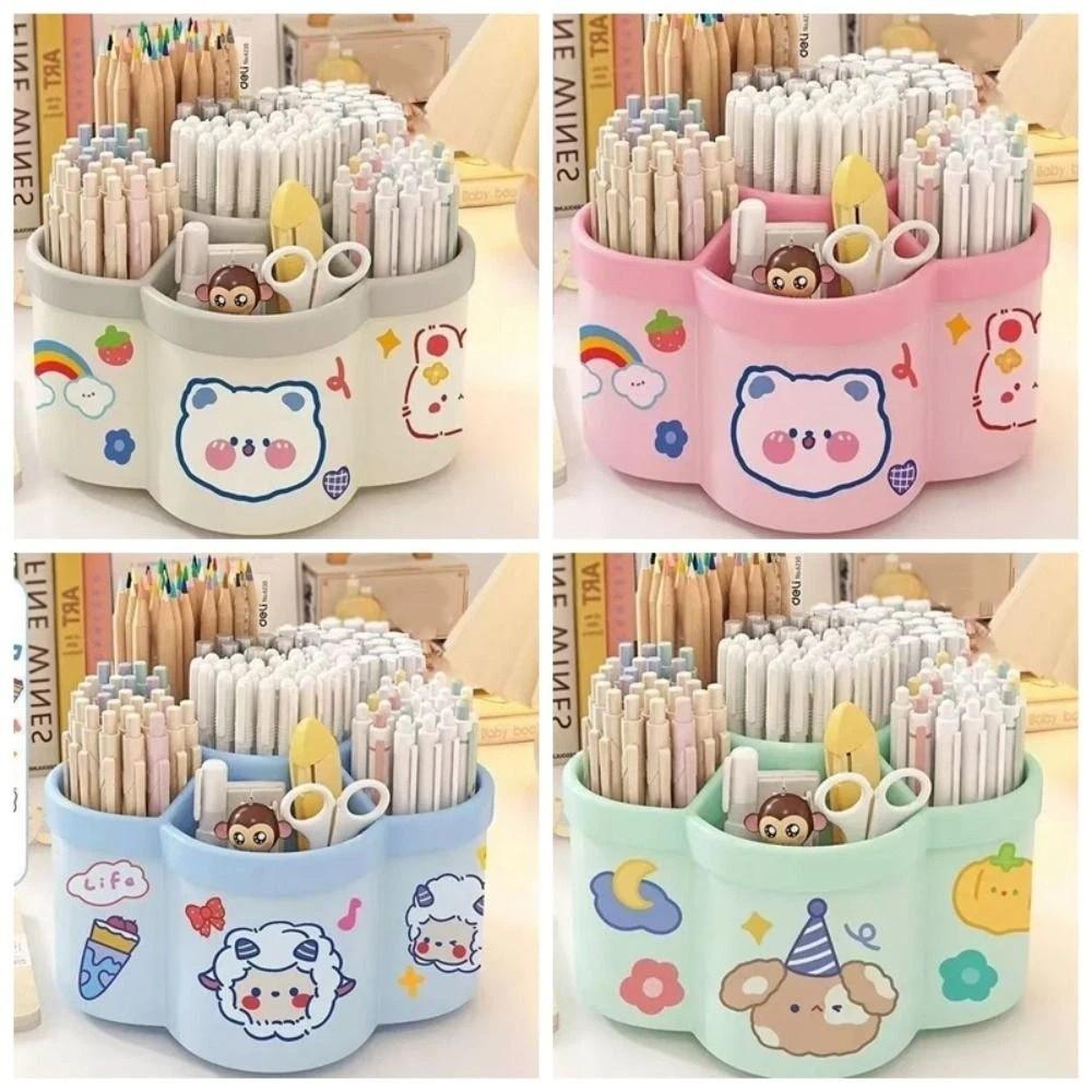 Large Capacity Rotating Storage Box Plastic Rotating Makeup Brush Cylinder  Desktop