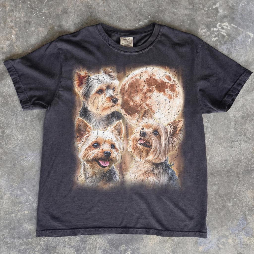 Yorkshire Terrier Howling Moon Shirt, Yorkie Dog Lover Tee, Distressed Print