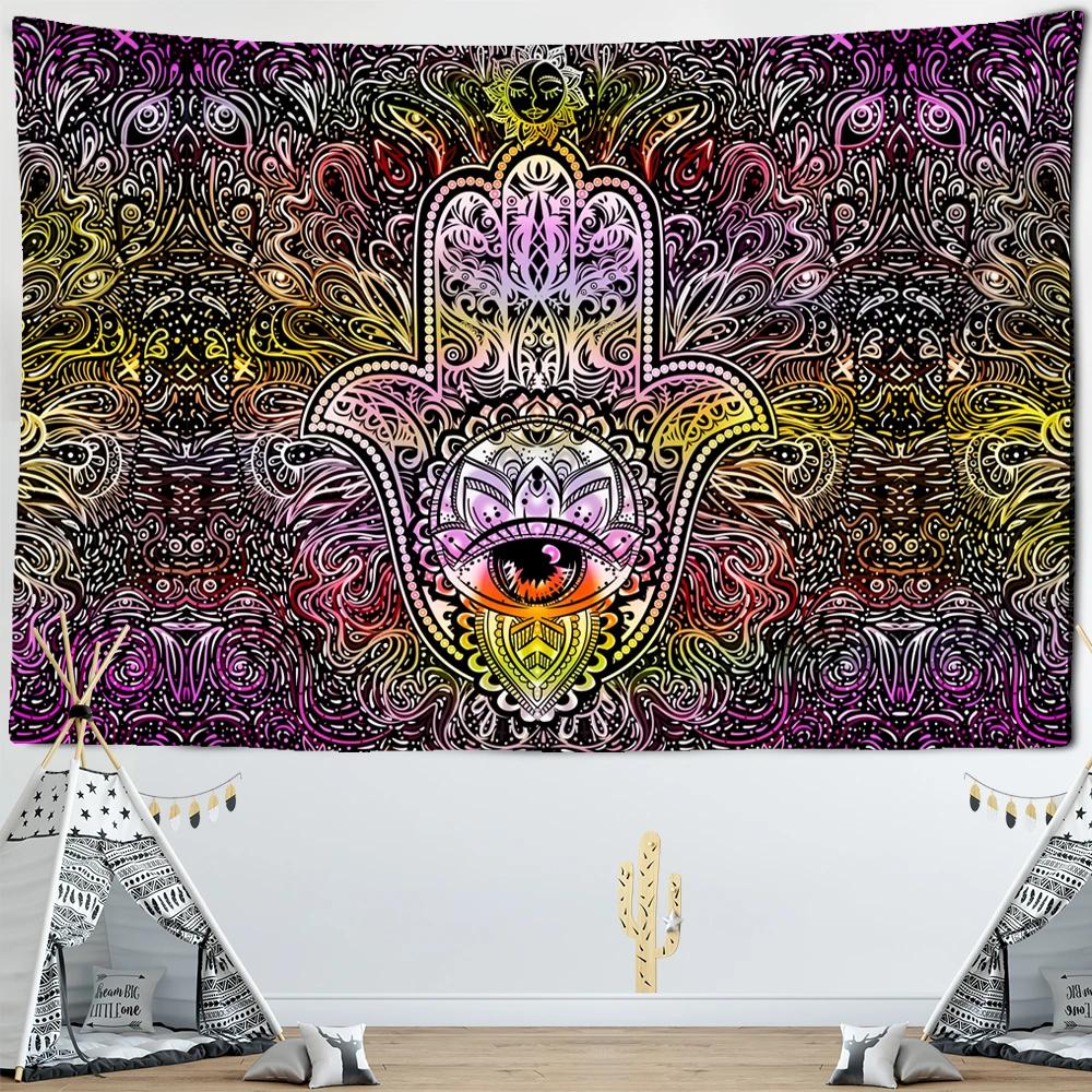 Datura Sun Tapestry Wall Hanging Eyes Psychedelic Terror Colorful Polyester Background Cloth Living Room Home Decor 100X70CM