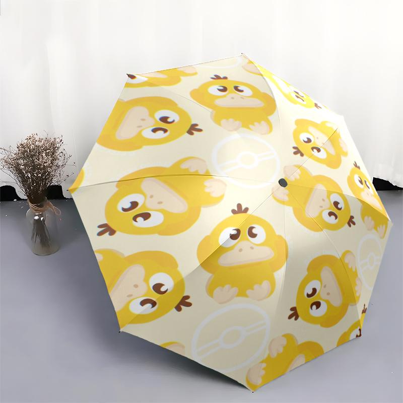 Psyduck Cartoon Pattern, Automatic Folding Umbrella, Portable and Foldable Design, 8 Ribs, a Christmas or Birthday Gift.