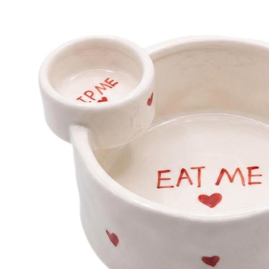 Small Dish for Dips And Snacks French Fries Bowl with Sauce Dipping Compartment, Heat Resistant Ceramic Snack Server, Microwave Safe Dual Section