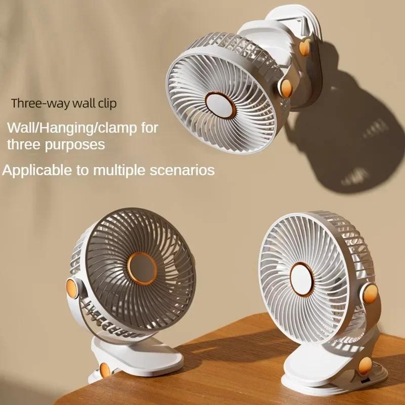 Portable Car Fan 360 Rotate Speeds Desk Fan USB LED Night Light with Clip  Small Desk Fan Outdoor Camping Fan Car Accessories