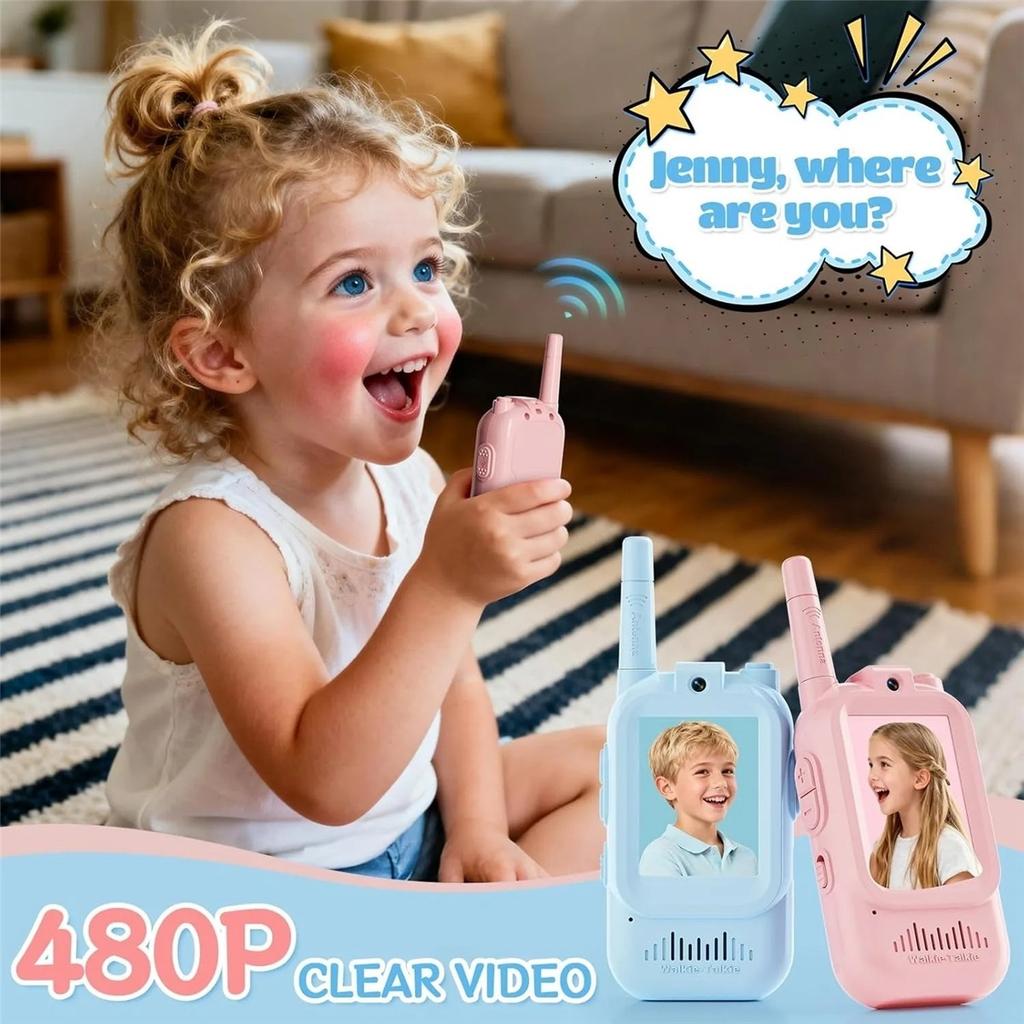 Video-Walkie-Talkies für Kinder 2er-Pack Wiederaufladbares Intercom-Walkie-Talkie Niedlicher 2-Zoll-Bildschirm Ein-Klick-Anruf Kinder-Video-Intercom