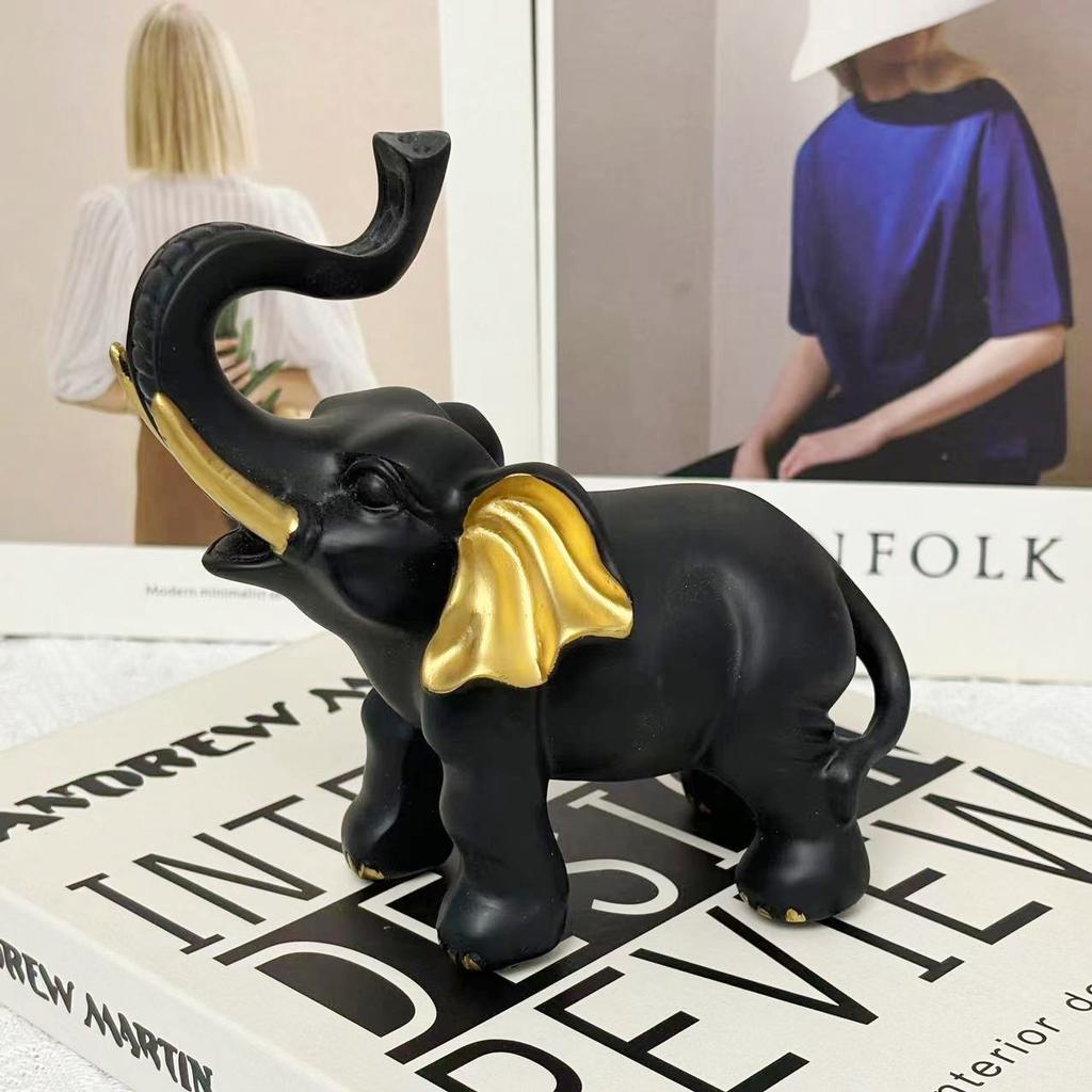1Pc Home Resin Black Gold Elephant Crafts Ornament Mascot Ornament Chinese Style Gift for Elders