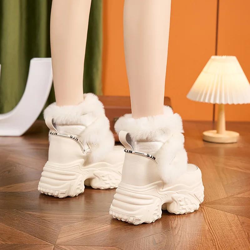 Fashion Snow Boots Women 2025 Winter Heightening Women's Shoes New Muffin Thick-soled Fluffy Shoes Piled and Thickened Warm Short Boots