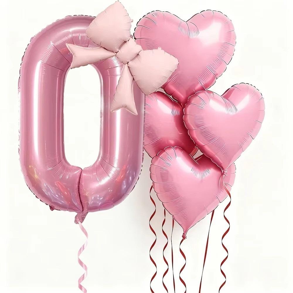 6pcs Romantic Pink Bow Heart Balloon 32Inch Birthday Party Balloons For Engagements Wedding