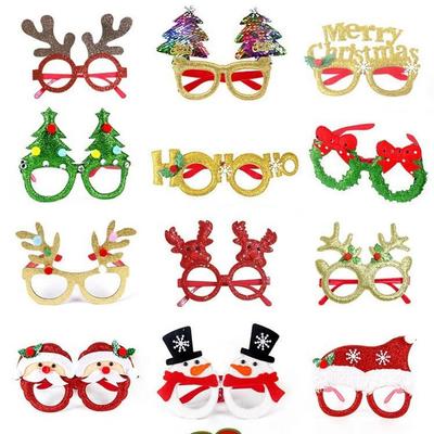 12pcs Christmas Glasses Santa Claus Xmas Tree Elk Paper Glasses Frame Photo Prop Christmas Decorations Navidad Kid Gifts