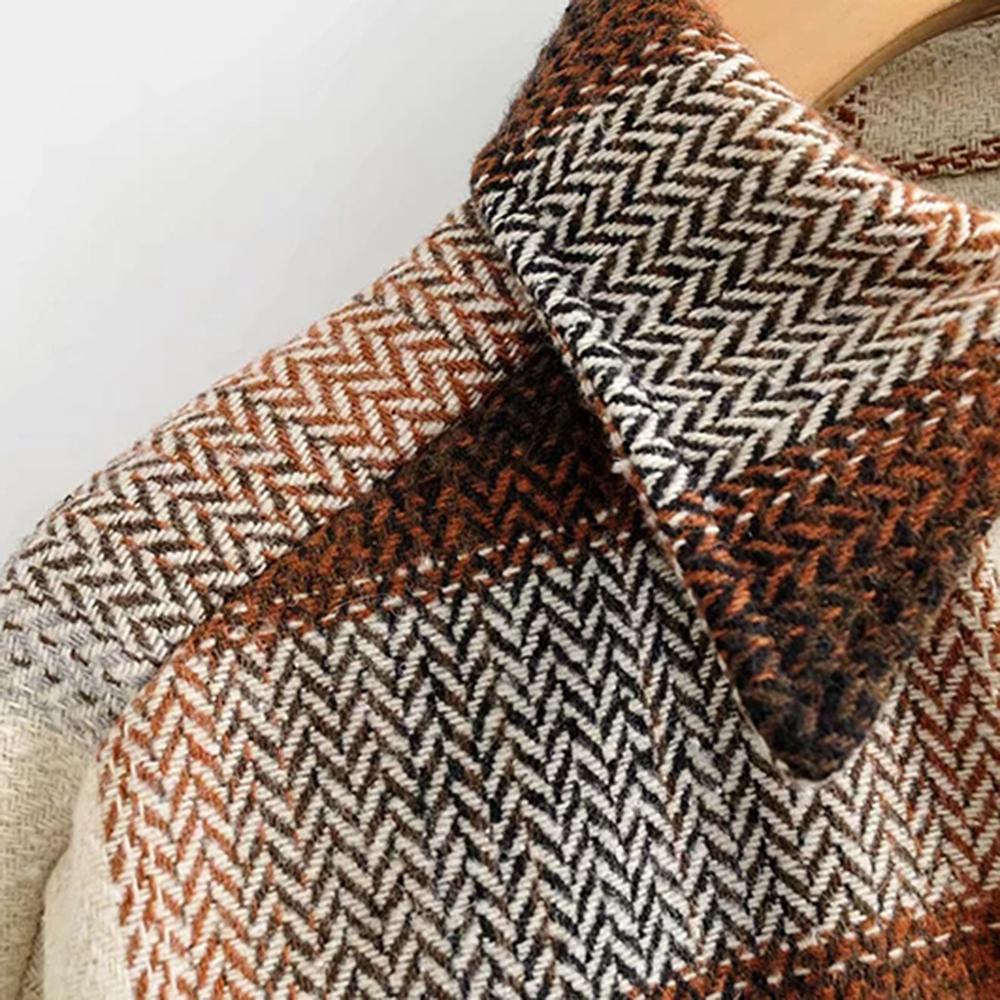 Vintage Women Long Sleeve Woolen Coats Fashion Ladies Thick Plaid Coat Female Streetwear Elegant Girls Oversize Jacket Chic