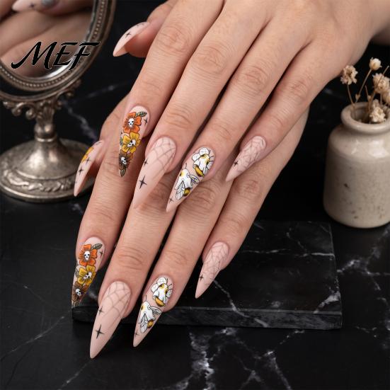 Spooky Ghost Nail Decals Halloween Art Stickers, Flower Skull Spider Web Self-Adhesive Accessories Manicure Decals, DIY Supplies for Women Girls