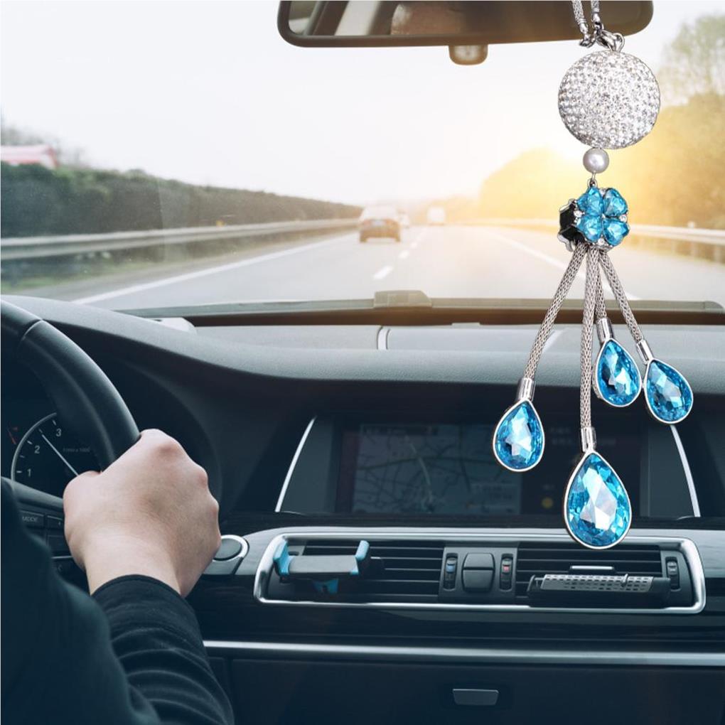 Car Rearview Mirror Pendant Universal Auto Decor Exquisite Shiny Crystal Craft Hanging Decors Interior Pendants