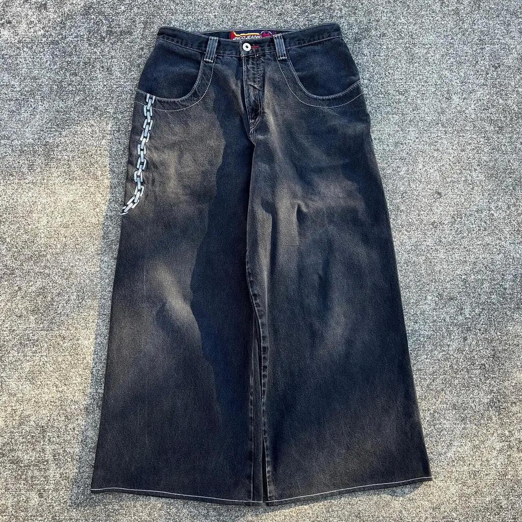 JNCO Jeans Vintage Hip Hop Loose Jeans Men's Gothic High Waist Wide Legs Pants Streetwear