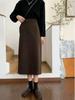 Women's 2025 Spring & Autumn High Waist Wool A-line Bodycon Skirt - Slimming Black Slit Design for Versatile Hip Coverage