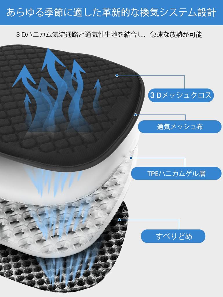 Car Gel Seat Cushion with Foam Ergonomic for Golf and Suitable for Long Sitting Periods in Summer and Black Non-Slip Bottom, Wheelchairs, Carts,