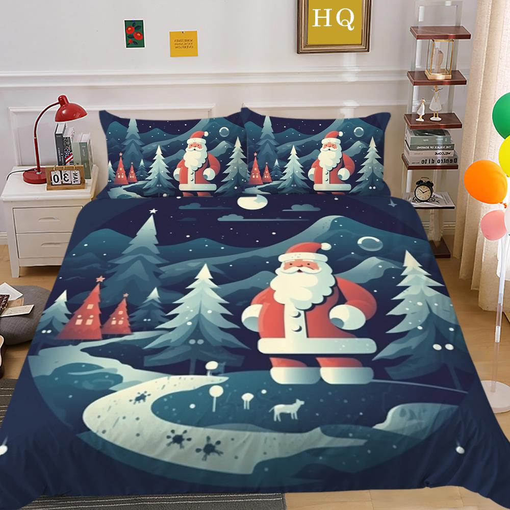 Weihnachtsdruck 3D-Druck Polyester Kissenbezug Bettbezug Zwei- oder Dreiteiliges Set