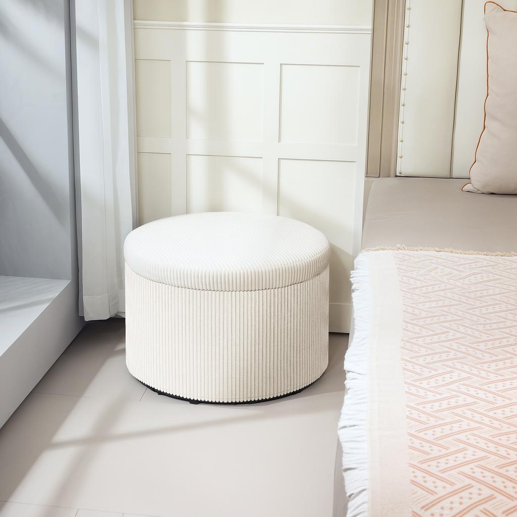 Footstool with 97 L Storage Space, Corduroy Fabric, Foam, Seat Stool, Beige
