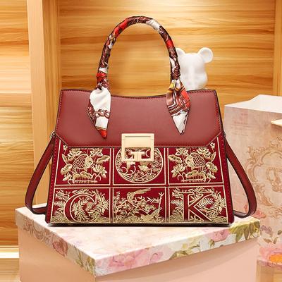 Bestickte Mutter-Hochzeitstasche, neue hochwertige Seidenschal-Handtasche für Damen mit großem Fassungsvermögen, Xi Oma-Hochzeitstasche