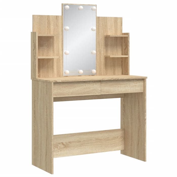 VidaXL Coiffeuse avec Lumières LED, Table de Maquillage avec 2 Tiroirs et 4 Étagères, Table Cosmétique avec Miroir Chambre, 837894