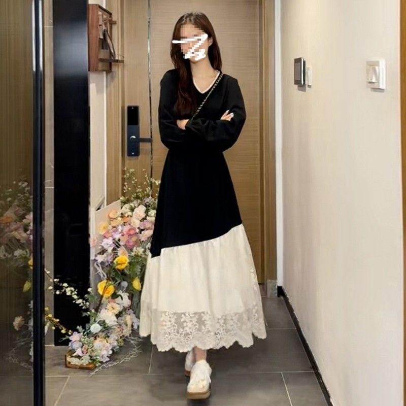 French Style Long Dress With Lace Paneling For Casual Wear In Spring 2026