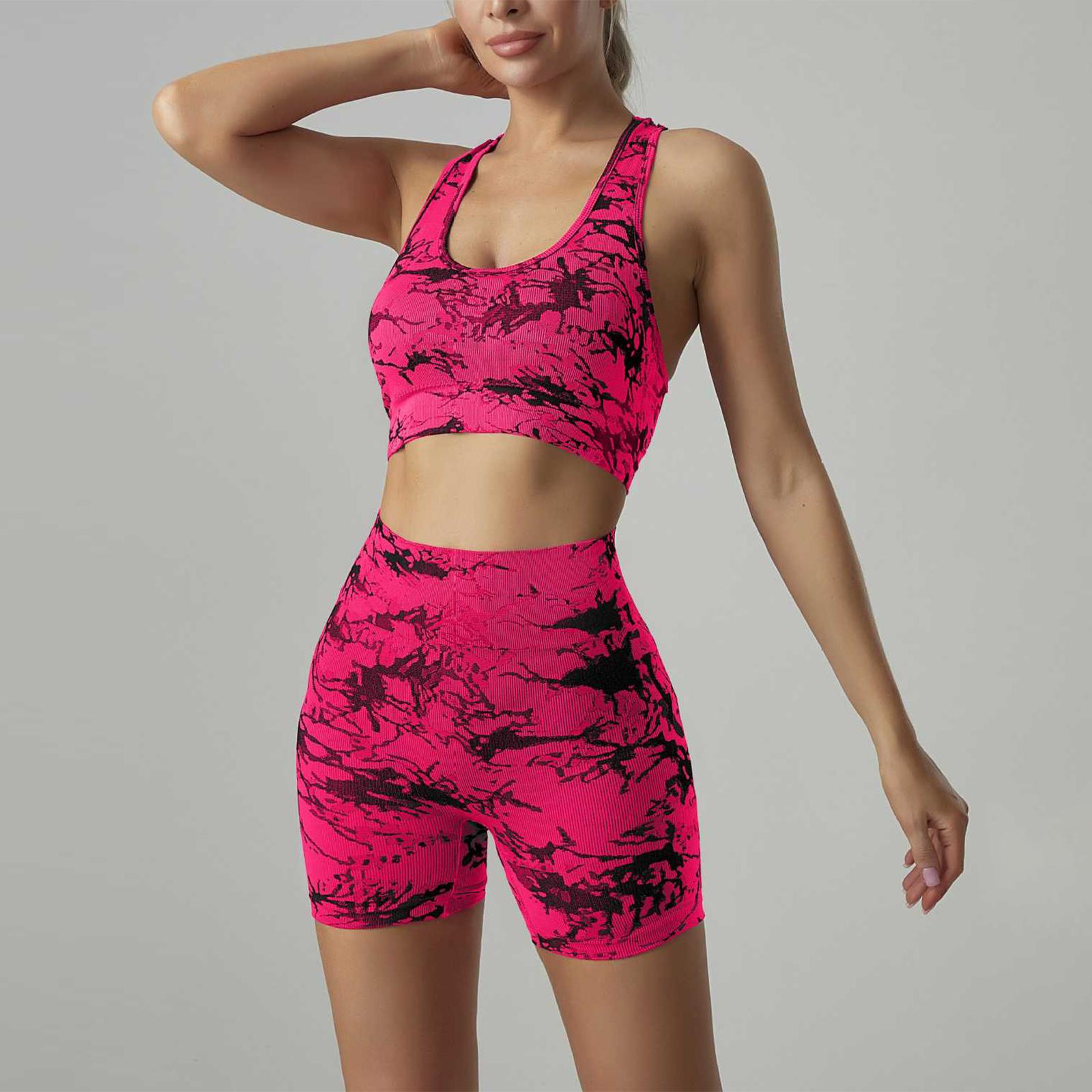 

Women s Fashion U-neck Sleeveless Vest Top High Waist Abdominal Compression Fitness Tight Fitting Running Sports Shorts Yoga Two-piece Set XL червоний
