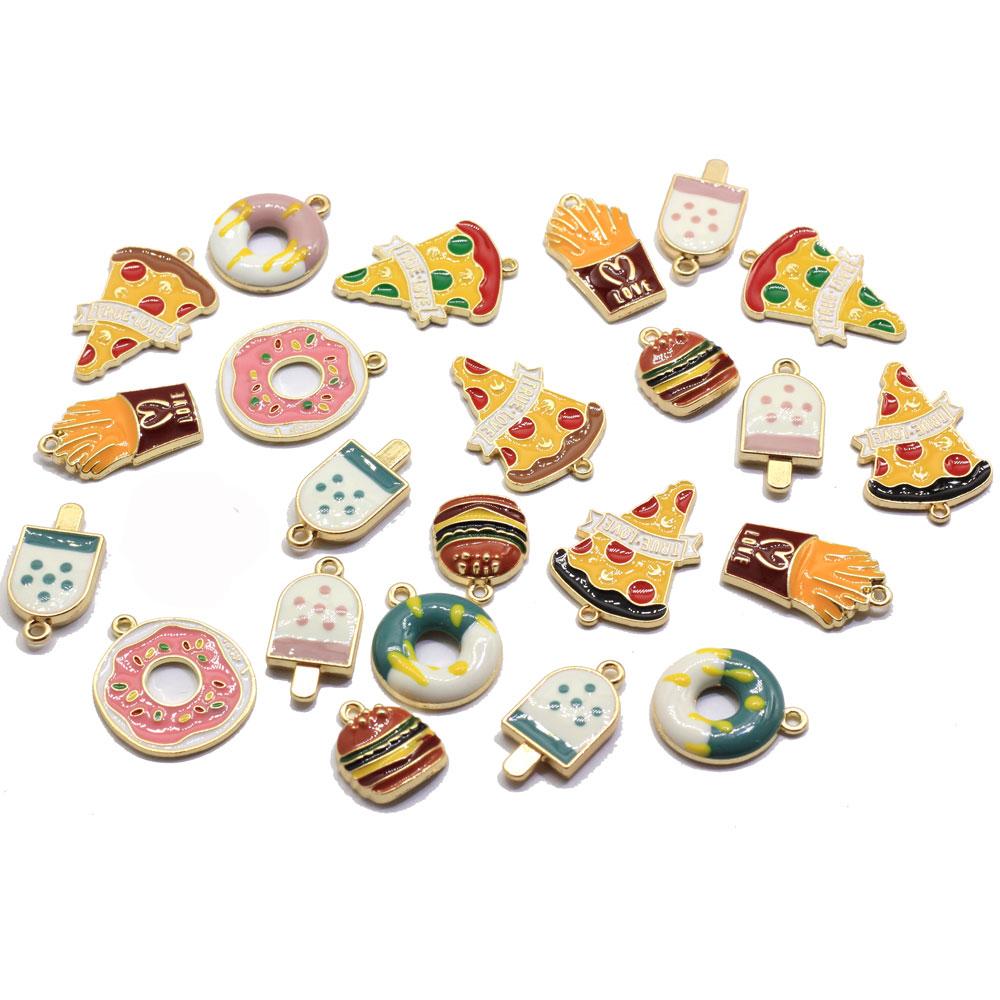 100x Gold Color Ture love Pizza Slice Enamel Charm Pendant Tiny Mini Food Charms Clip on Earrings for Bracelets Cute Gifts Kids