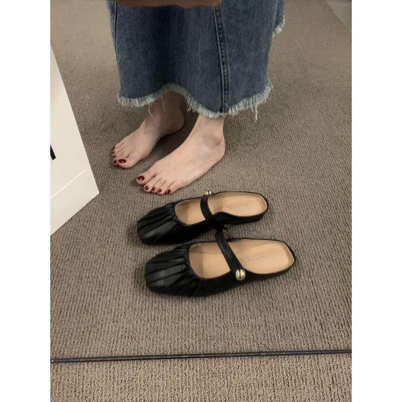 Silver Flat-bottomed Bag Head Half Slippers Outer Wear 2025 Summer New Mother Mary Jane Muller Women Sandals Single Shoes