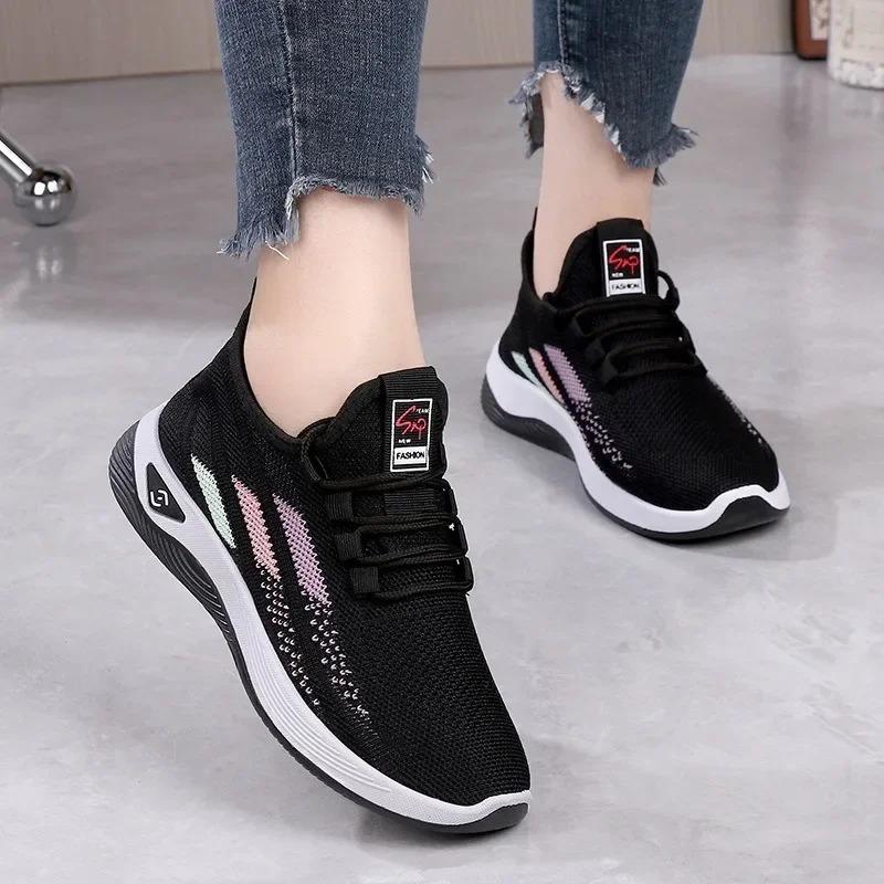 Women'S Mesh Low Cut Running Student Shoes Fashion Shoes New Knitted Sports Shoes Spring And Autumn Soft Soled Casual Shoes