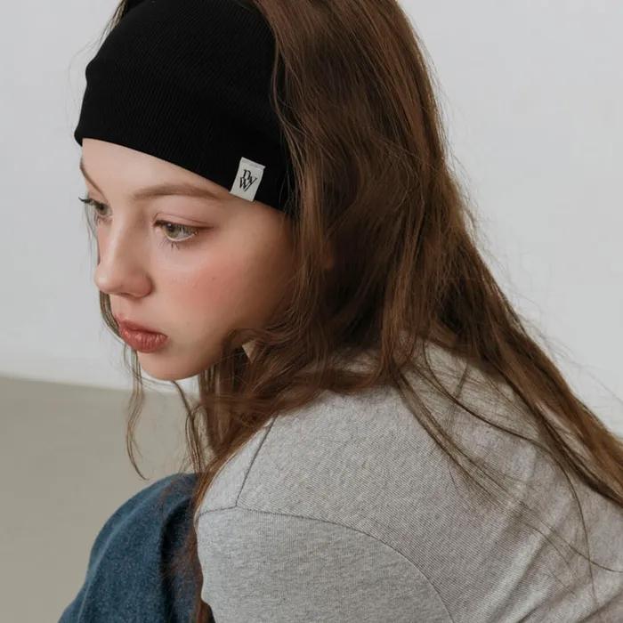 MINIMAL RIBBED WIDE HAIR BAND BANDANA_BLACK
