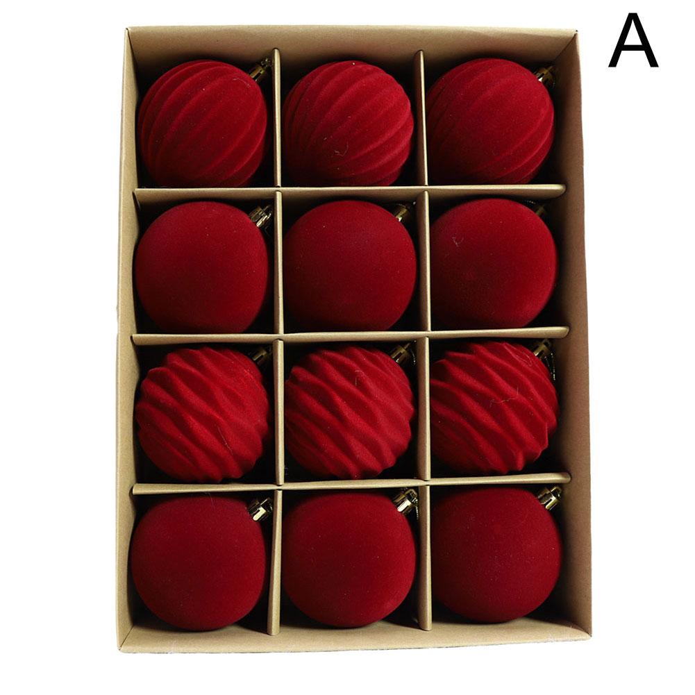 Velvet Christmas Balls Green 12pcs Flocked Christmas Tree Ornaments Assortment for Xmas Tree Holiday Decor