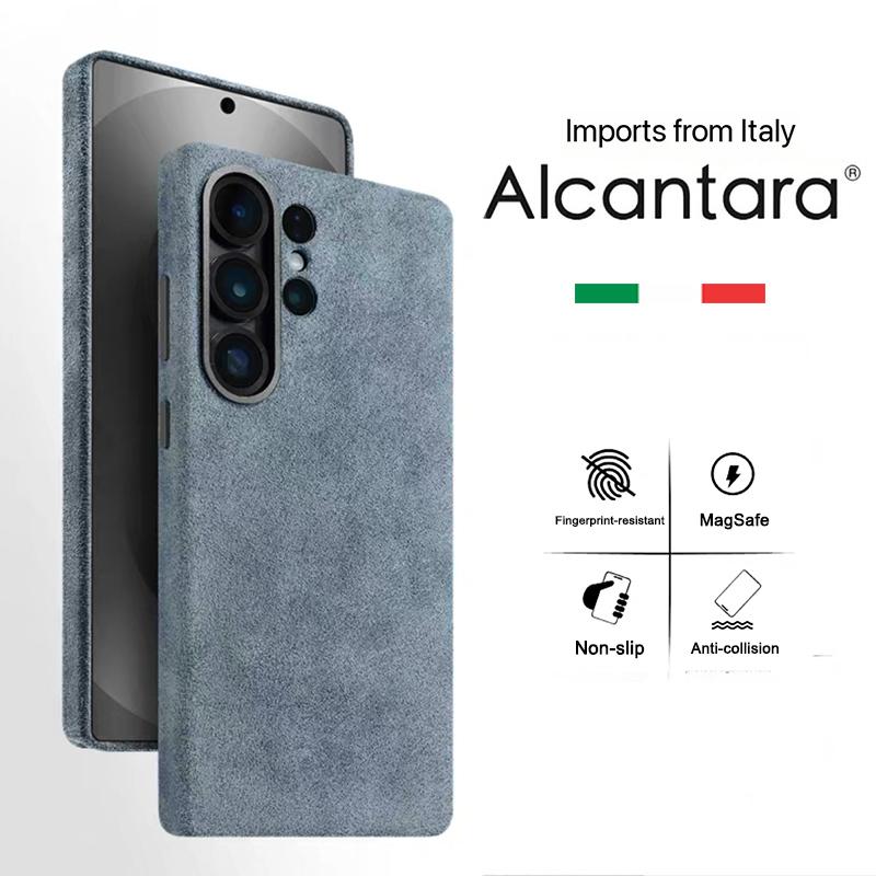 100% Italský kožený kryt Alcantara s magnetem pro Samsung Galaxy S26 Ultra Plus S26+ s Magsafe Super Luxusní zadní kryt