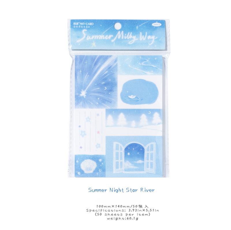 50sheet/set INS Retro Simplicity Scrapbooking Memo Pad Green Blue Color Journal Background Paper DIY Decor Non-sticky Notepad