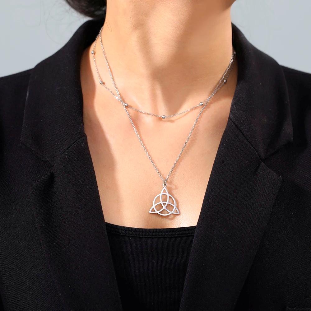 Lemegeton Wikinger Triquetra Keltisches Knotenmuster Symbol Halskette für Damen Schlüsselbein Kette Amulett Doppellagig Choker Anhänger Schmuck Geschenk