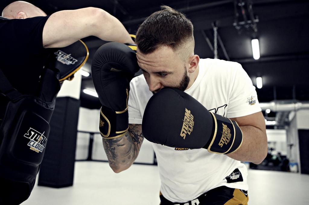 StormCloud Boxing Pro Echte Leder Boxhandschuhe Schwarz/Gold 12oz