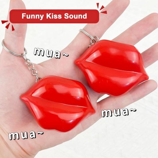 Přívěsek na klíče Přívěsek Červený Tvar rtů Hladký Nerez Přenosný Funny Kiss Sound Bateriový přívěsek na klíče Taška dekorace Přívěsek Stree Relief Toy