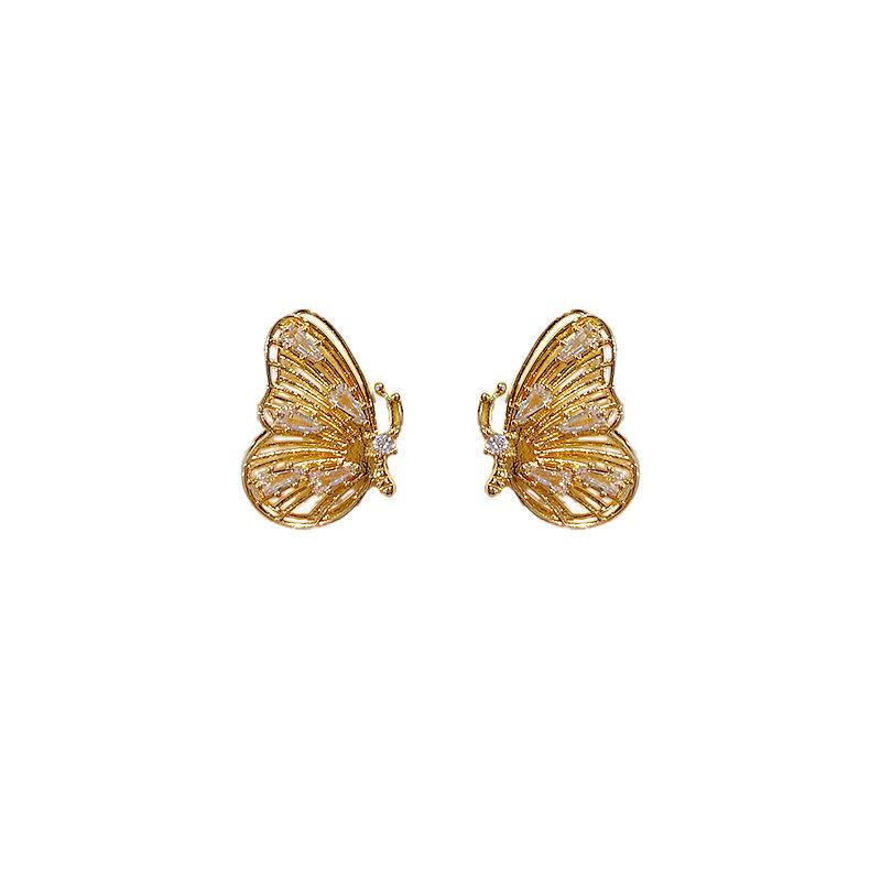New 911 silver needle zircon exquisite butterfly stud earrings girl heart earrings simple and cold wind ear jewelry