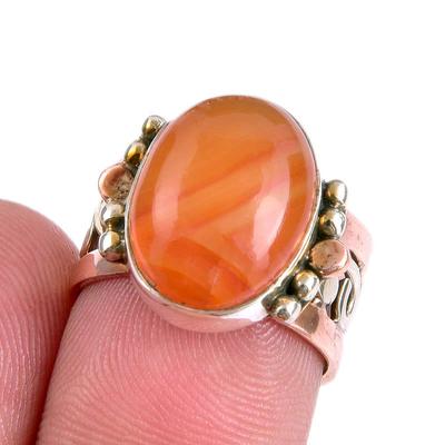 Piedra Preciosa Cornalina Natural Dos Tonos Plata de Ley 925 Joyería Anillo Talla 6 m8c54
