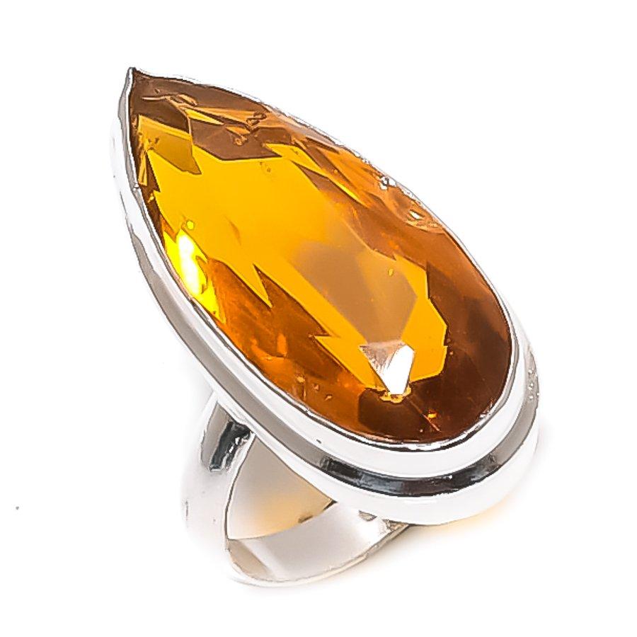 Citrine Gemstone Handmade 925 Sterling Silver Jewelry Ring Size 7.5 B4Q08