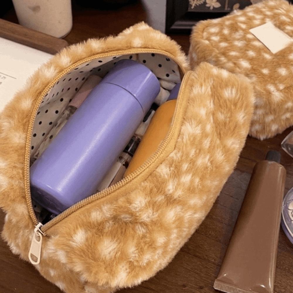 Polka Dot Lining Spotted Deer Pattern Makeup Bag Zipper Makeup Organizer  Easy to Storage