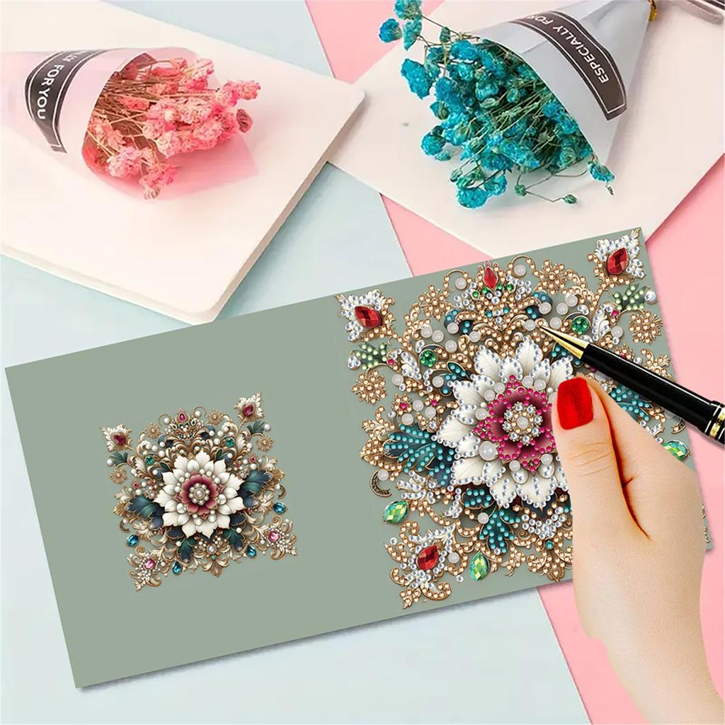 6pcs DIY Rhinestone Diamond Art Mosaic Postcards Diamond Art Handmade Cards Creative Christmas Birthday & Thanksgiving Card Kits