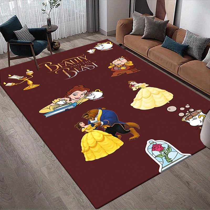 1pc Beauty and The Beast Pattern Area Rug Soft Flannel Floor Mat for Living Room,Office,Bedroom and Carpet,Sofa Coffee Table Floor Mat