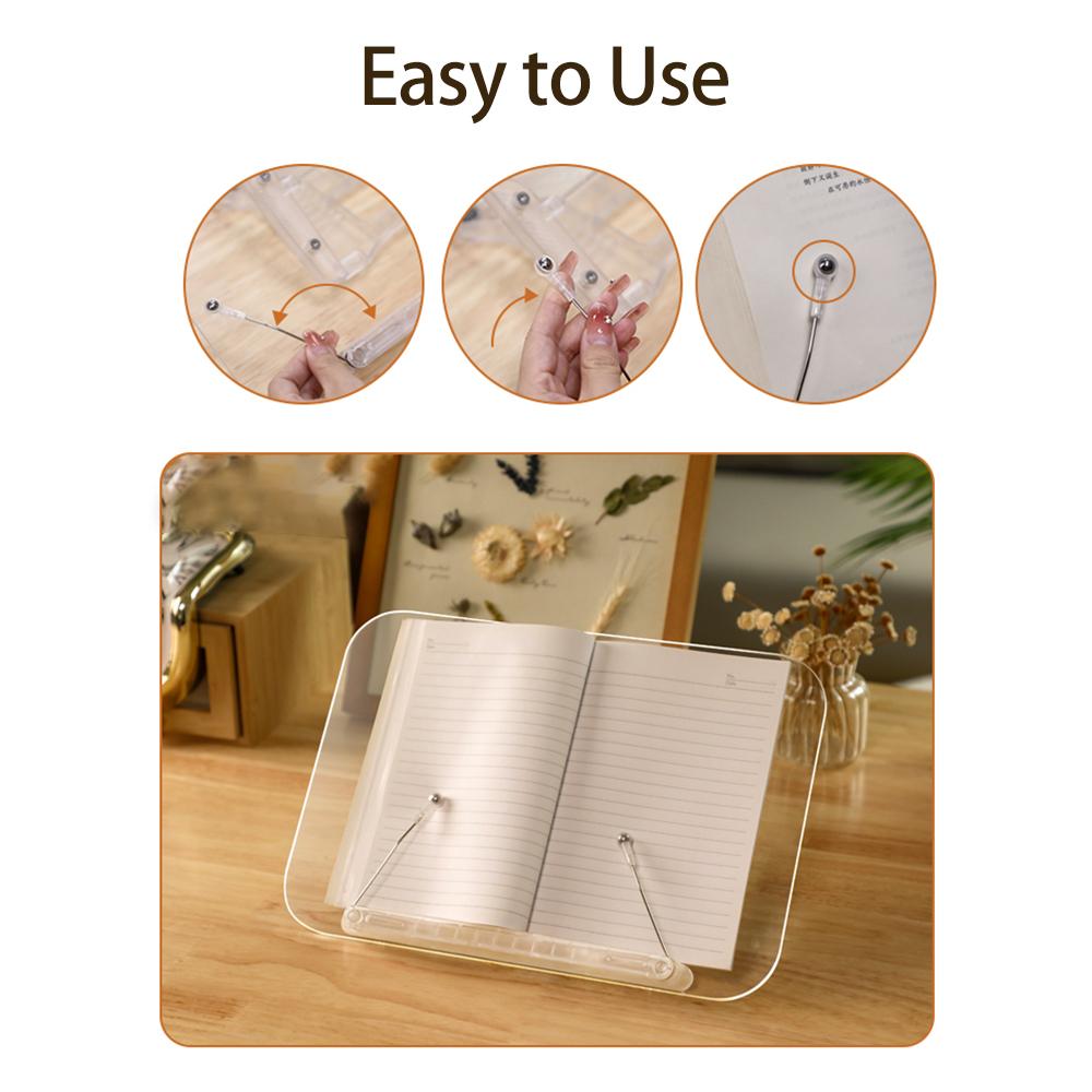 

Desktop Book Stand Acrylic Reading Stand Lightweight Transparent Book Holder for Cooking Book Foldable 13 gears Angle