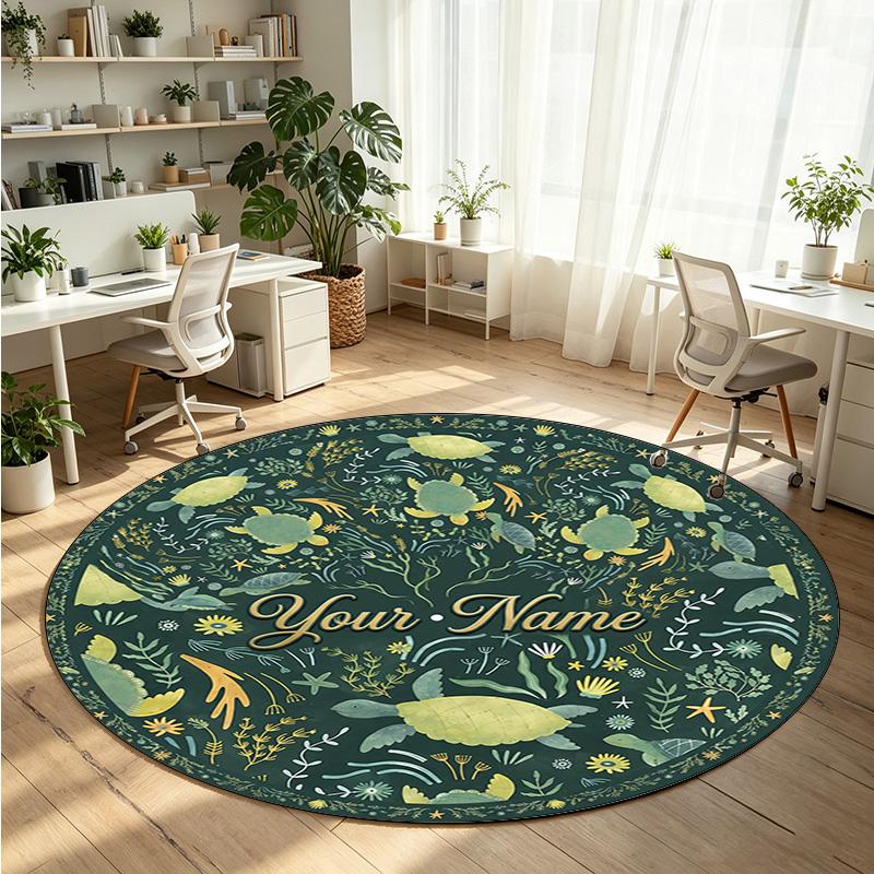 Ocean Sea (135) Theme Round Crystal Velvet Rug Custom Name Text Personalized Floor Mat Home Decor Non Slip Crystal Carpet