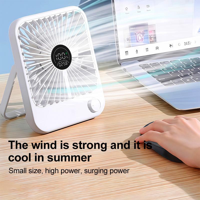 Desk Fan Portable USB Rechargeable Fan180 Tilt Folding Fan With Power Display Ultra Quiet Table Fans Office Home Adjustable Fans
