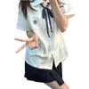 Xiaolan Women's Short-Sleeve Embroidered JK Shirt - Original Japanese College Style Summer White Uniform.