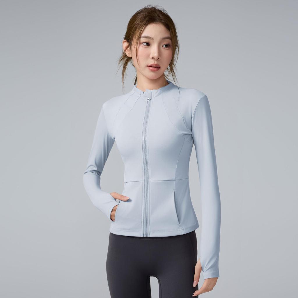 Dámský top na jógu s dlouhým rukávem a zapínáním na zip se stojáčkem