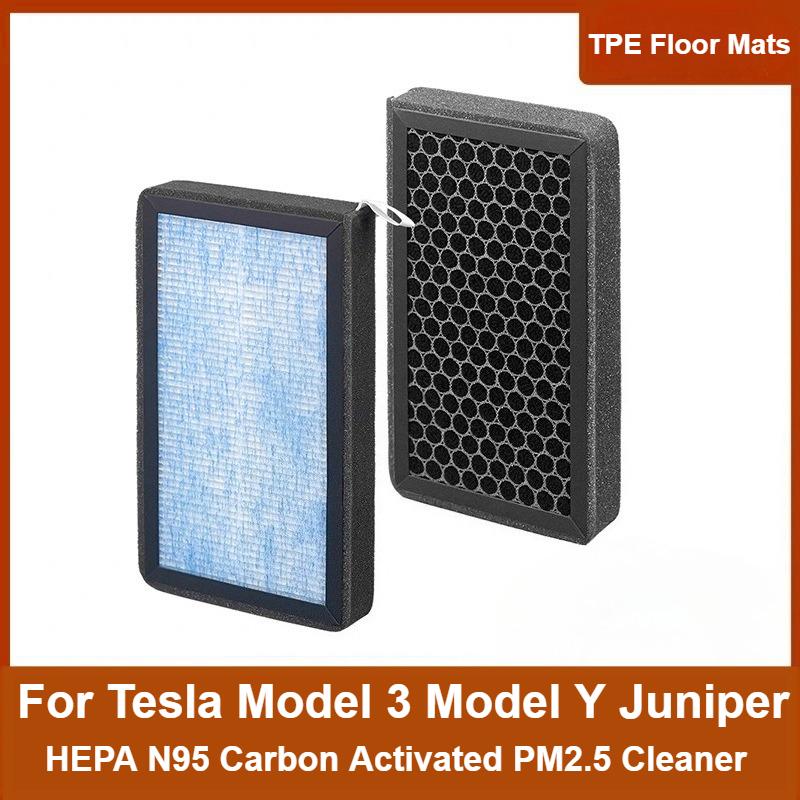 2pcs/Set For Tesla Model 3/Y/3 Highland 2024 HEPA Activated Carbon Air Filter Air Conditioner Filter Element Replacement Kit