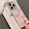 Cute 3D Pink Bowknot Pearl Glitter Phone Case For iPhone 16 15 14 13 12 11 Pro Max Plus Korean Girl Epoxy Clear Soft Back Cover