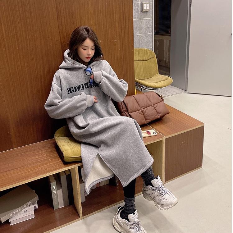 YYFS Mote for kvinner Høst Vinter Langermet Hette Løs Midje Hverdagskjoler