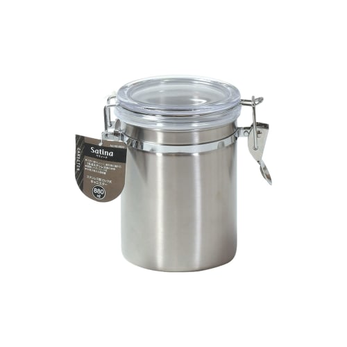 Pearl Metal 880ml 18-8 Stainless Steel Storage Canister with Locking Clear Lid for Coffee Beans, Satina Color, HB-6533