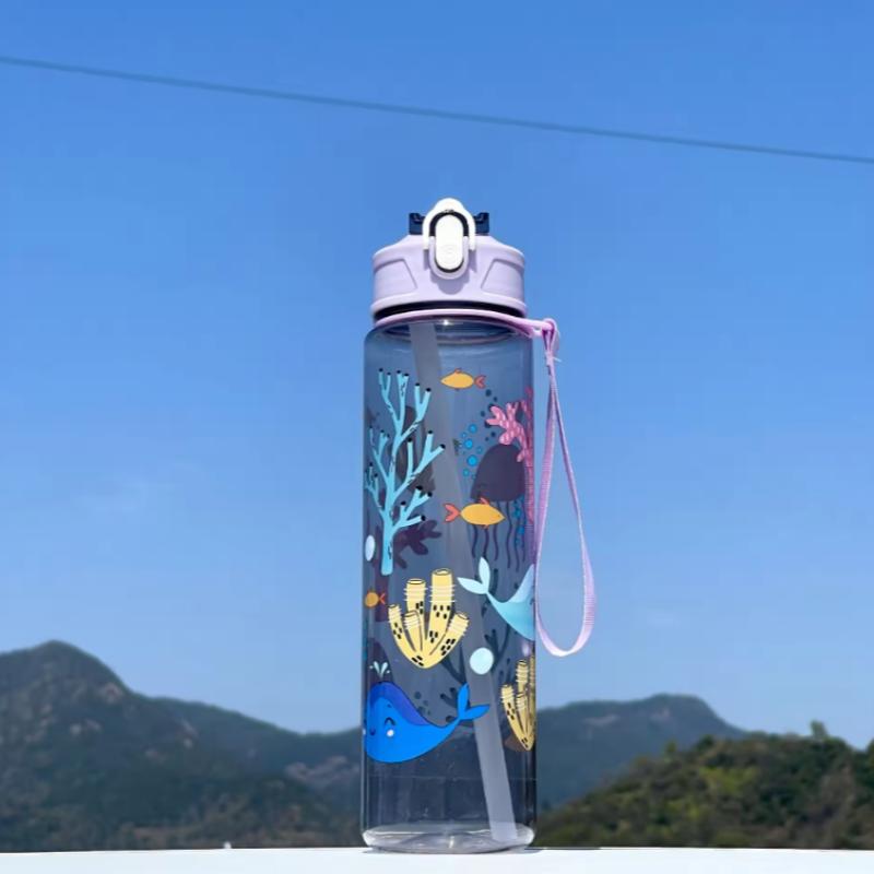 780ML Kids Water Sippy Cup Creative Cartoon Cup with Straws Leakproof Water Bottle Outdoor Portable Children's Plastic Water Cup